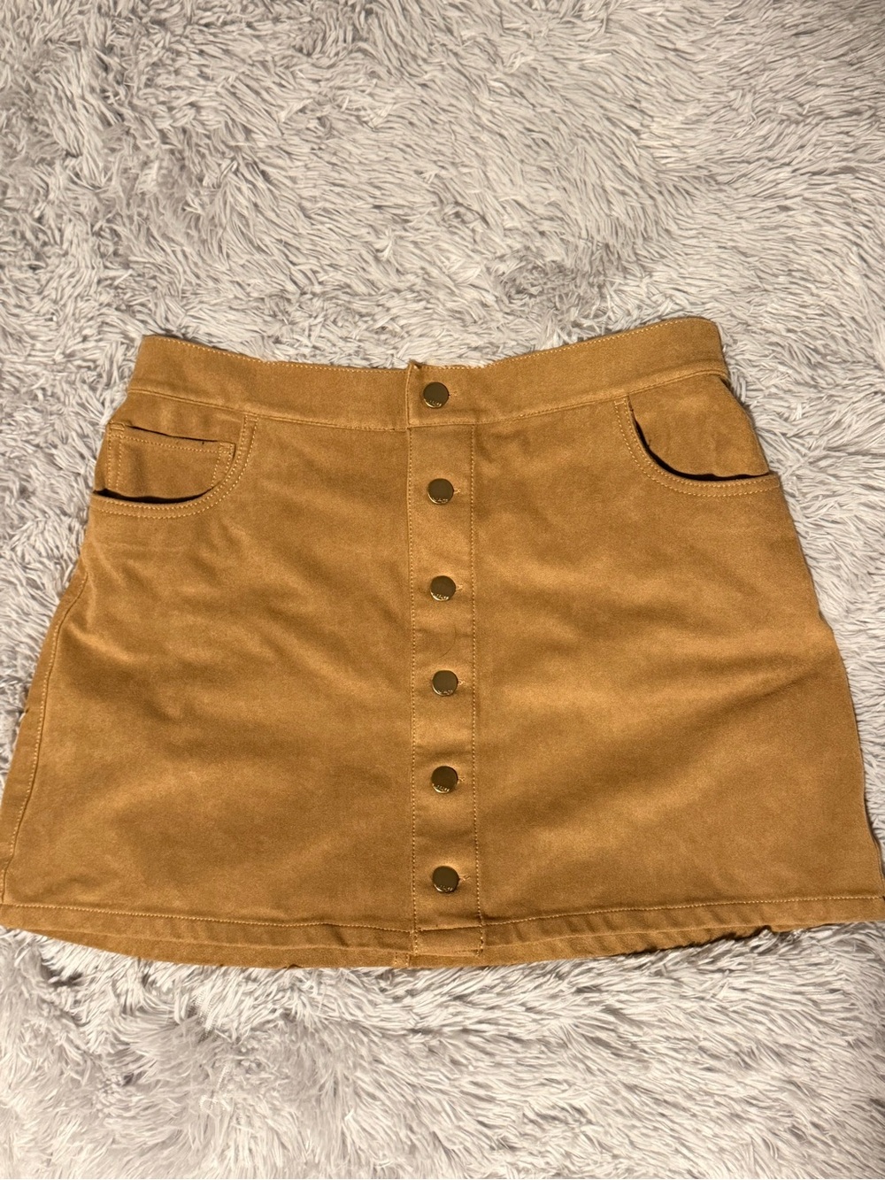 Button-Front A-Line Mini Skirt in Camel/Tan